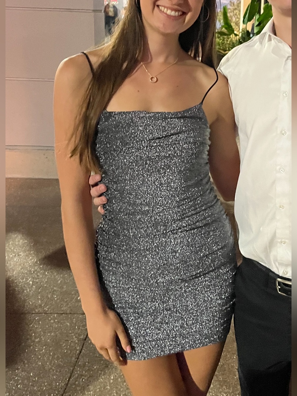 SHEIN Silver Sparkle Bodycon Mini Dress with Spaghetti Straps